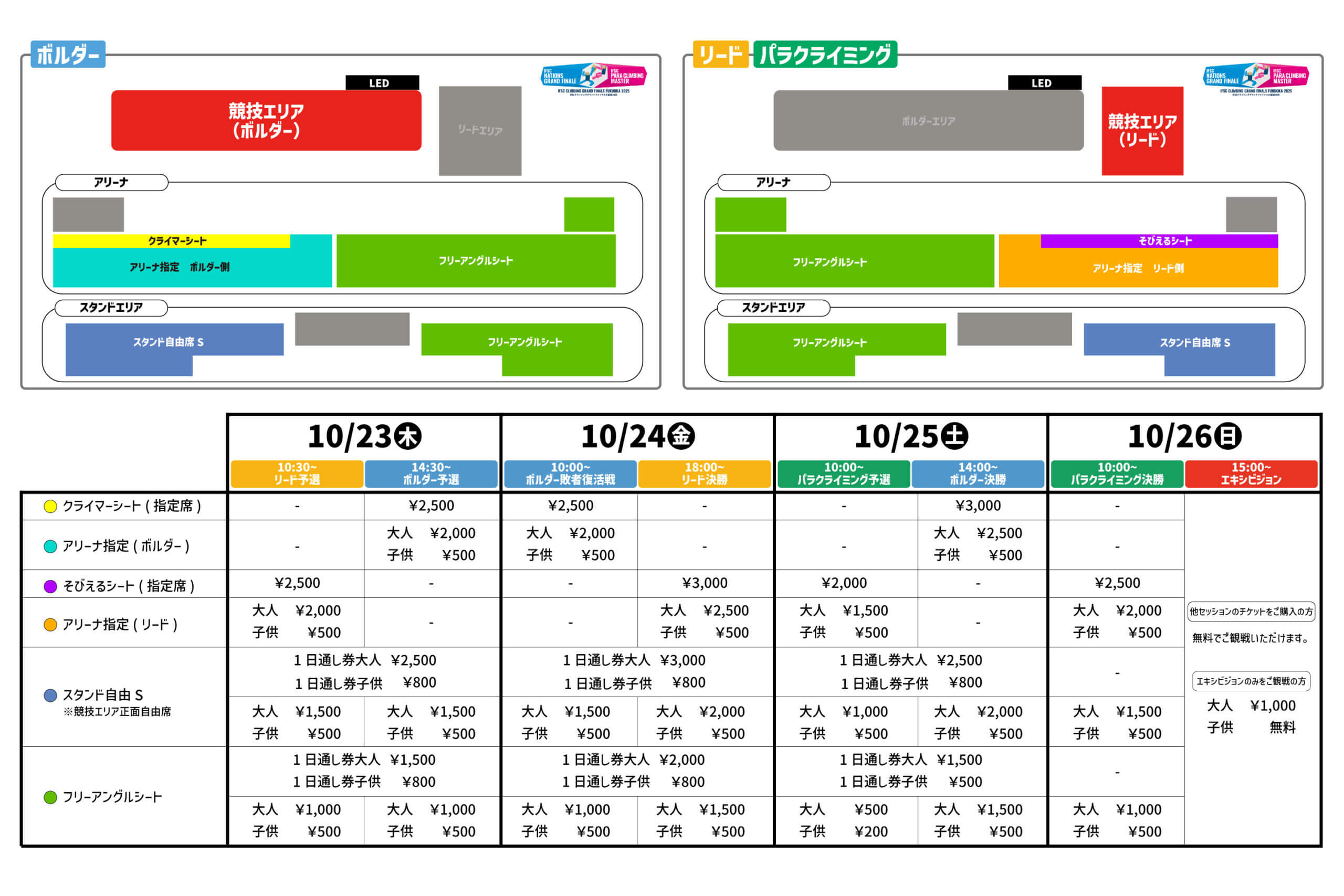 座席マップと座席ごとの価格表